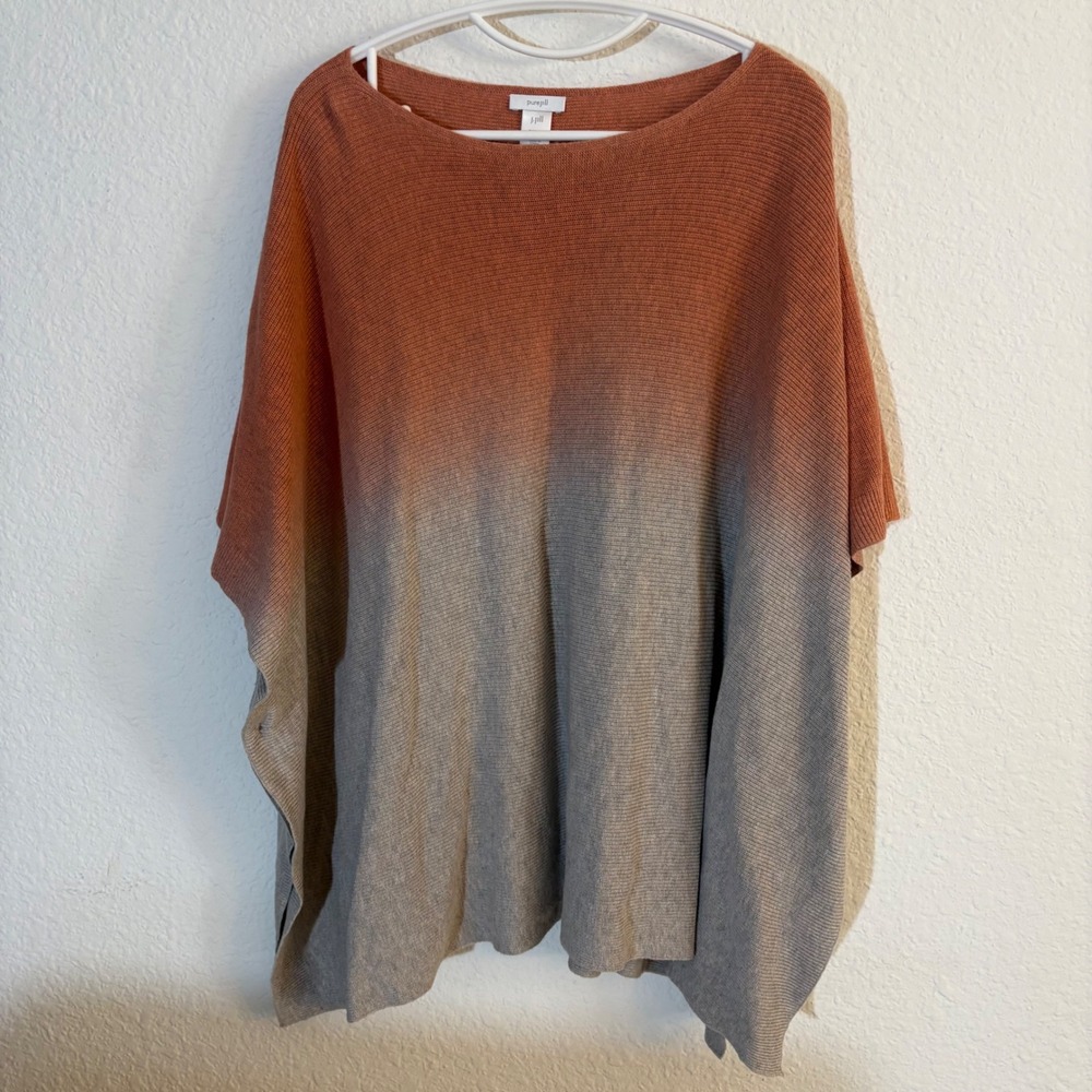 J. Jill Pure Jill Poncho Sweater Womens One Size Petite Orange Grey Ombre